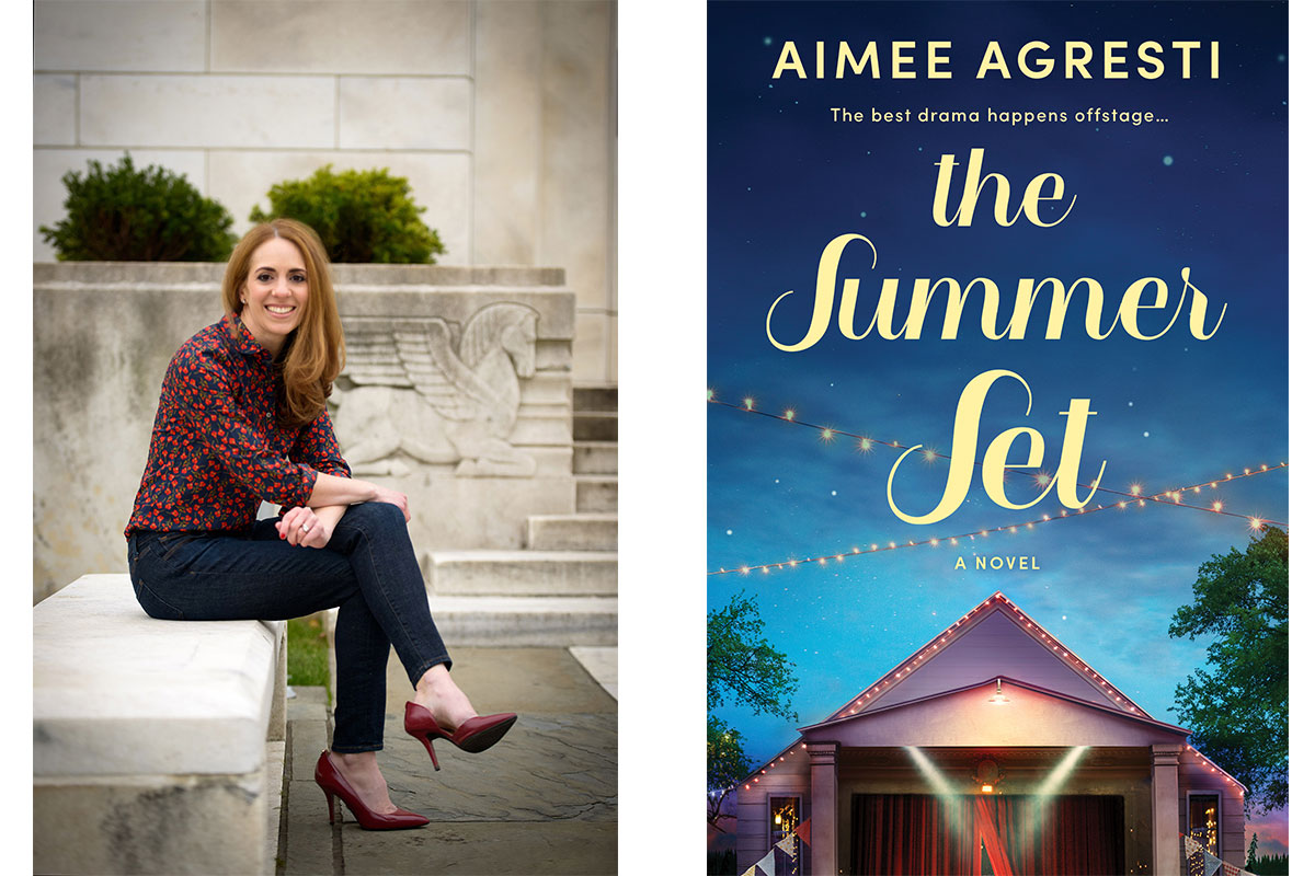 Aimee Agresti and the cover of her book the summer set