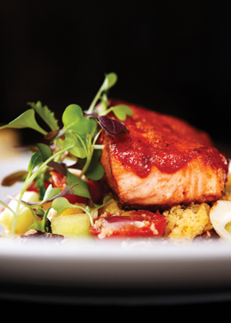 Scottish salmon is introduced to American barbecue at Eventide. 