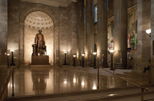 The George Washington Masonic Memorial Hall features a 17-foot-tall bronze statue of the most revered Freemason, as well as other Masonic artifacts. Courtesy of Arthur W. Pierson