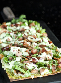 Bacon-and-guac-loaded flatbread. 