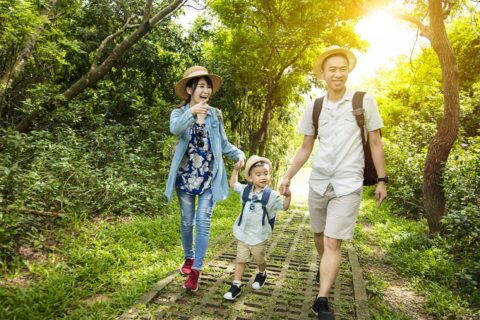 family taking a hike