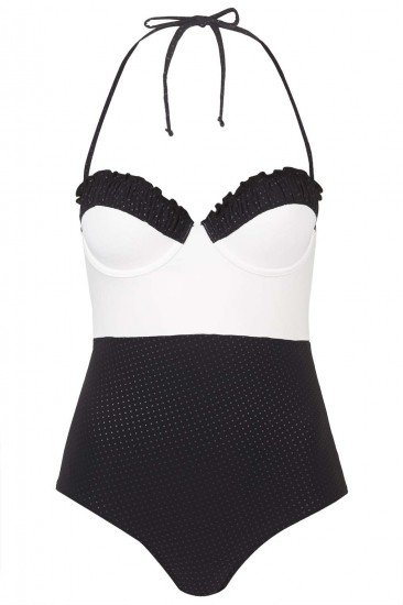  Ruched Spot Swimsuit, $68; photo courtesy of topshop.com 