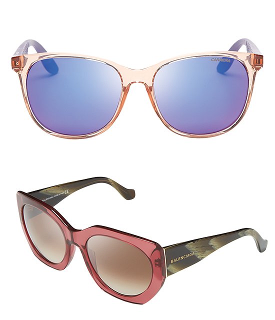 Balenciaga Geometric Oversized Sunglasses, Carrera Transparent Color Wayfarer Sunglasses,