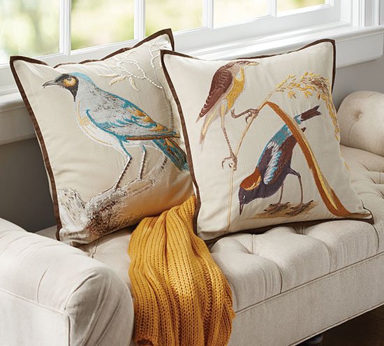Scientific Bird Embroidered Pillow Covers, Pottery Barn