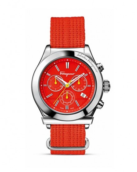 Salvatore Ferragamo Red Dial Canvas Watch. Photo courtesy of bloomingdales.com.
