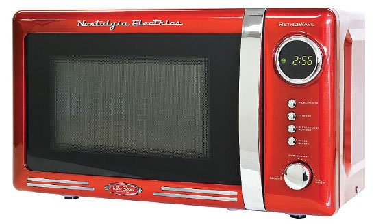 Nostalgia Electrics .7-Cubic-Foot Red Retro Microwave Oven For many people a clunky metal microwave on the countertop is an eyesore, but it doesn’t have to be. Bring some color in and turn that eyesore into an accessory with this red microwave. $78.01; sears.com