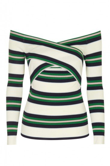 Stripe Bardot Off-The-Shoulder Top, $75; topshop.com