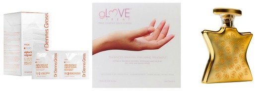 Glove Treat Paraffin Wax Treatment, $37; Bond No. 9 Signature Perfume, $295-$370; Dennis Gross Alpha Beta Peel Pads, $88; photo  courtesy of Maurisa Potts