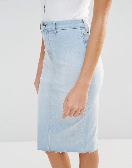 River Island Denim Skirt with Frayed Hem, $52; photo courtesy of us.asos.com