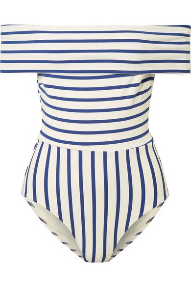 Solid & Striped The Vera off-the-shoulder striped swimsuit