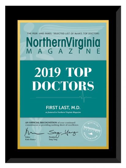 2019 Top Doctor Plaque Northern Virginia Magazine