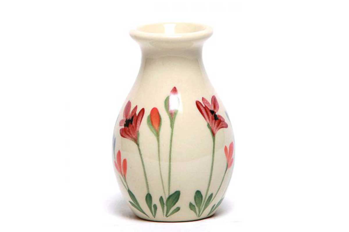 red poppy bud painted vase