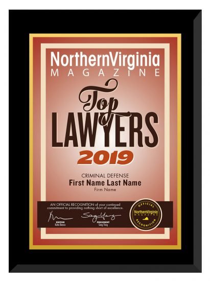 Official Northern Virginia Magazine Top Lawyer plaque