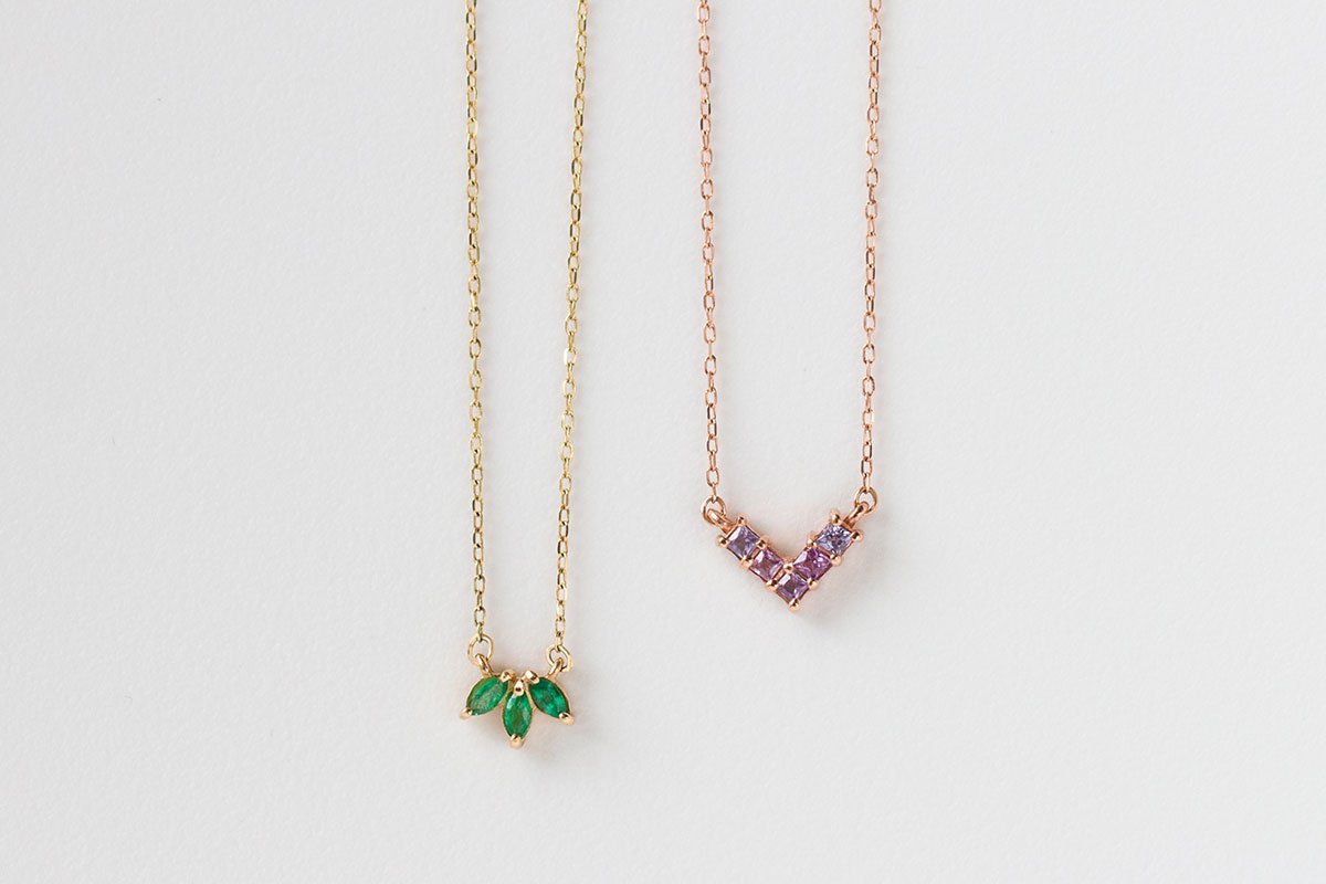 green and pink gold necklaces