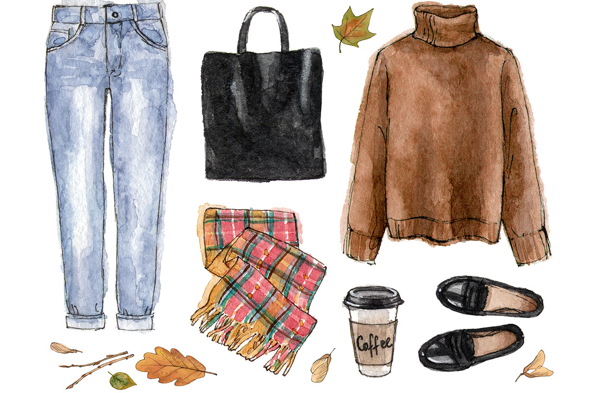 water color painting of fall clothing