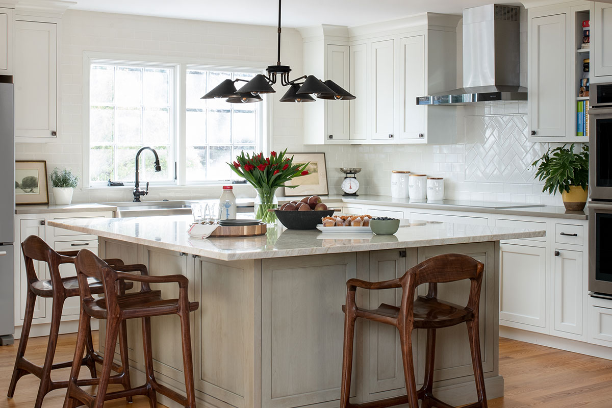kitchen island with wooden chairs