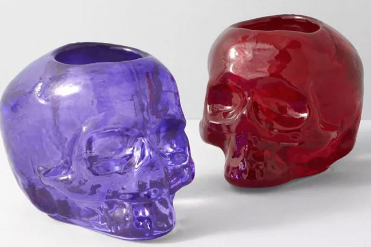 colorful skull candle holders