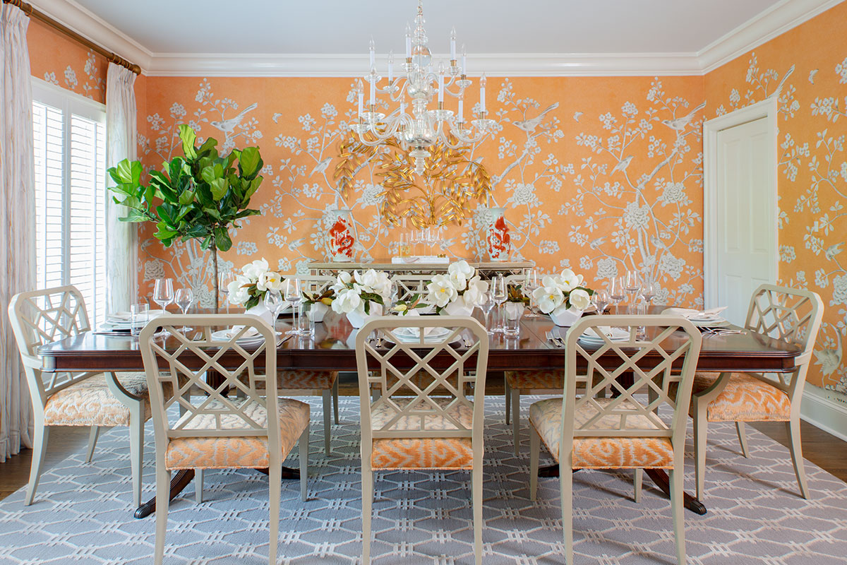 bright orange dining room