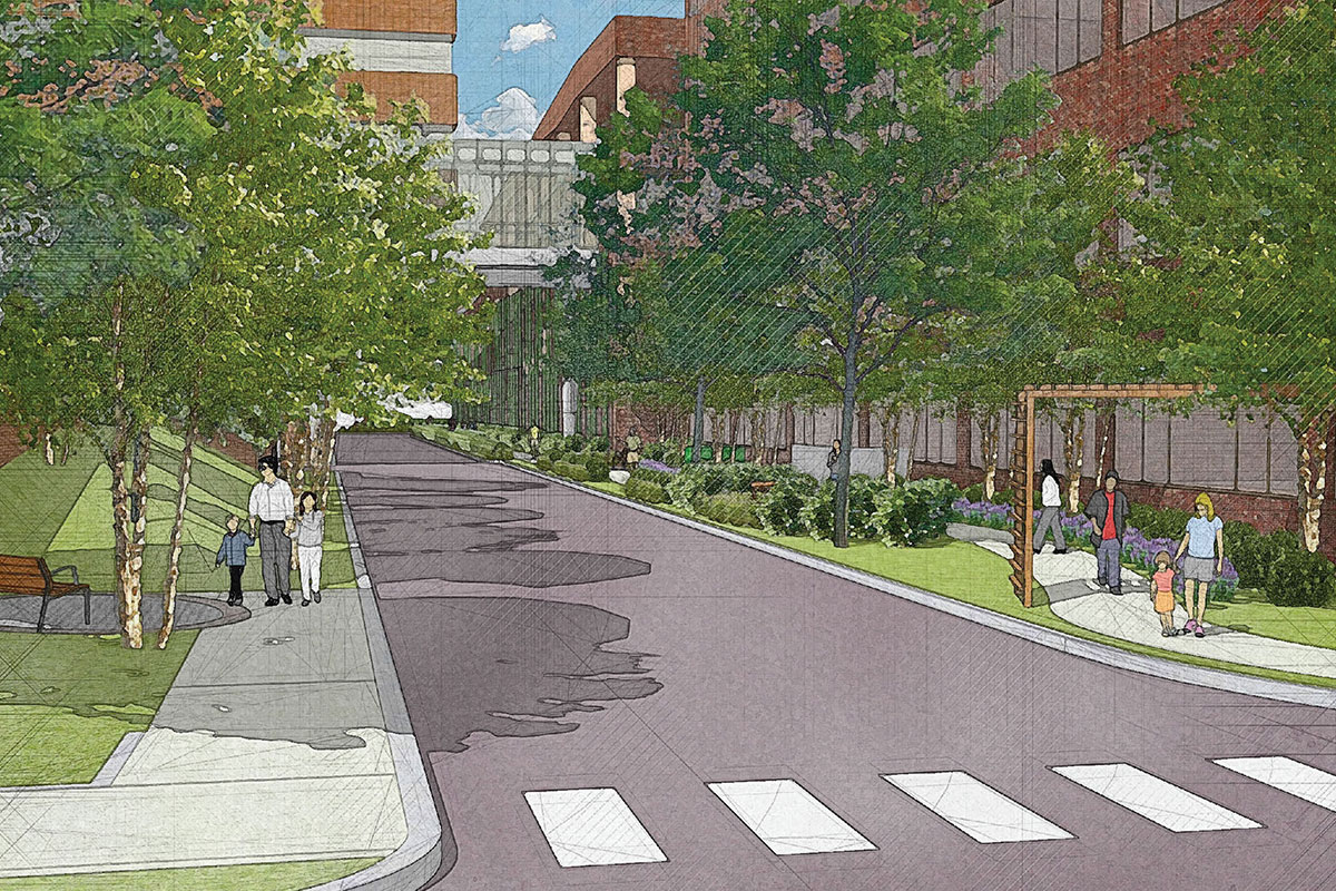 rendering image of street with trees