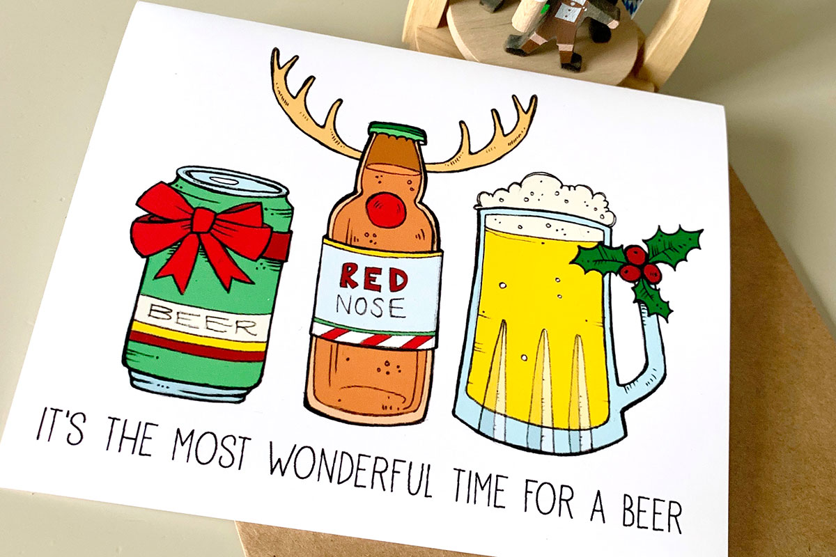 beer-themed holiday card