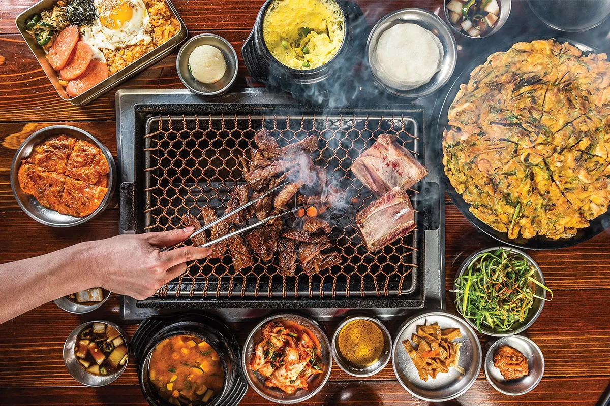 grilling food at table