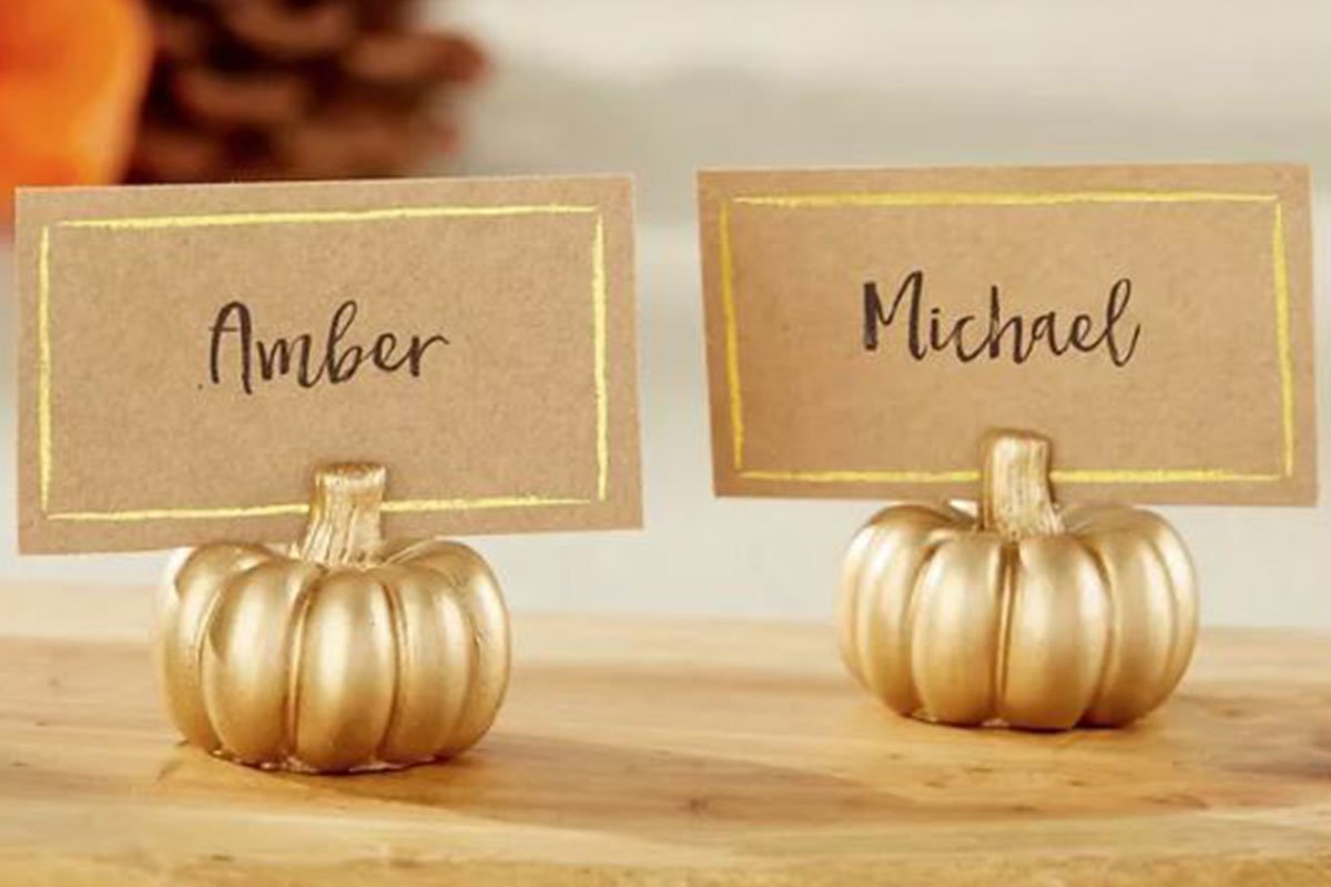 gold pumpkin name card holders