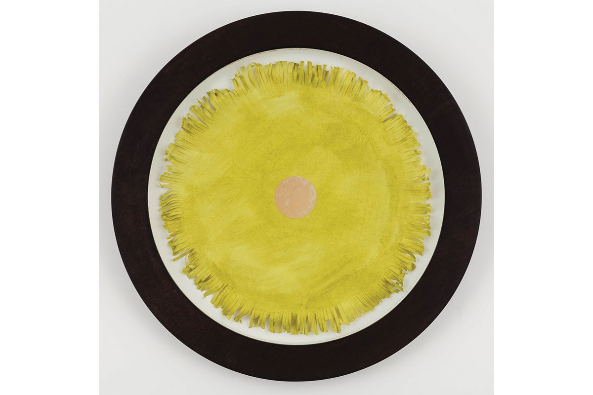 black and white plate with yellow art