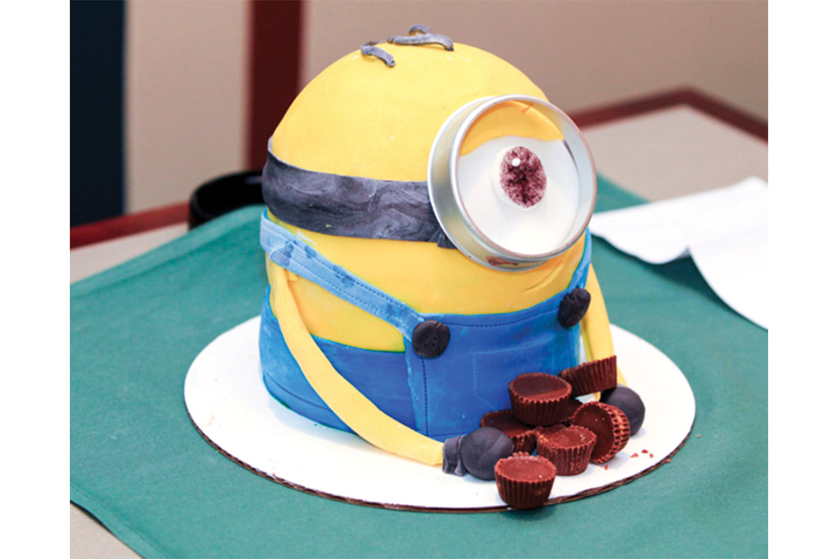 minion chocolate cake with reese cups