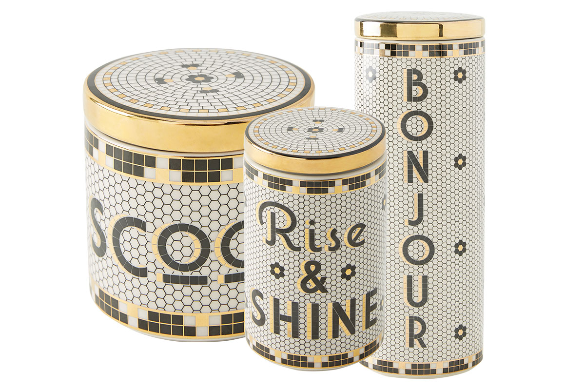 three art deco-inspired containers