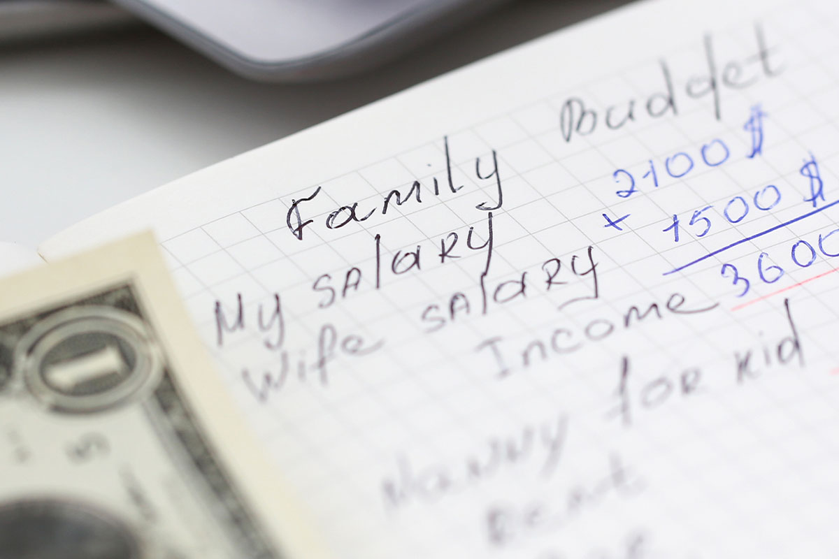 family budget list written on piece of paper