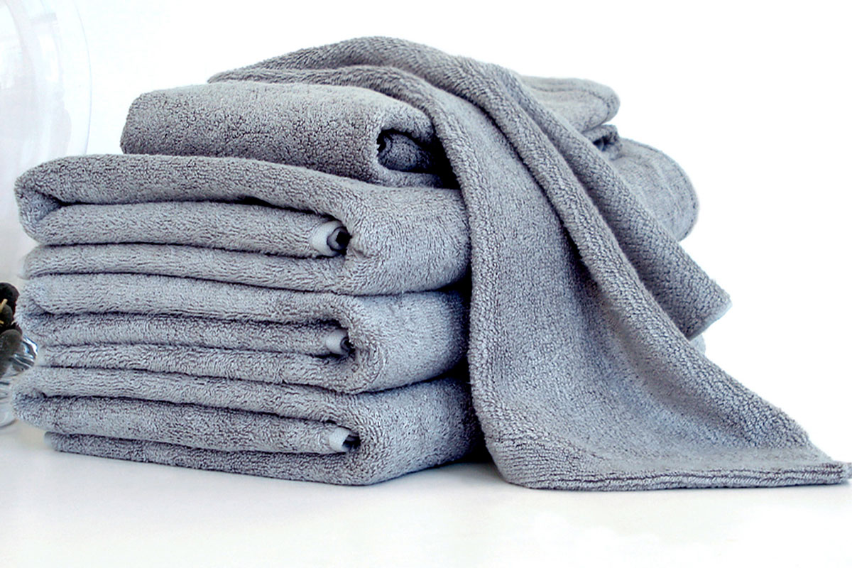 blue towels in pile