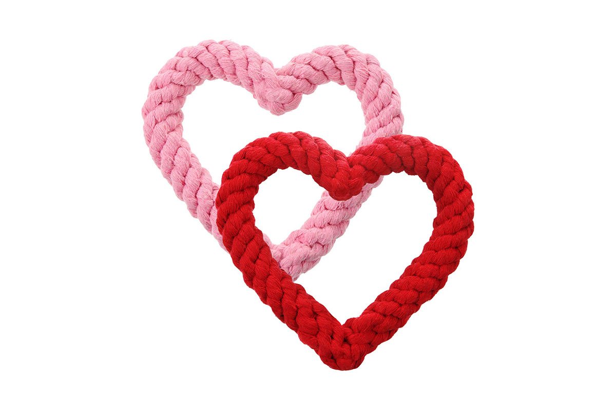 pink and red heart-shaped rope toys for pets