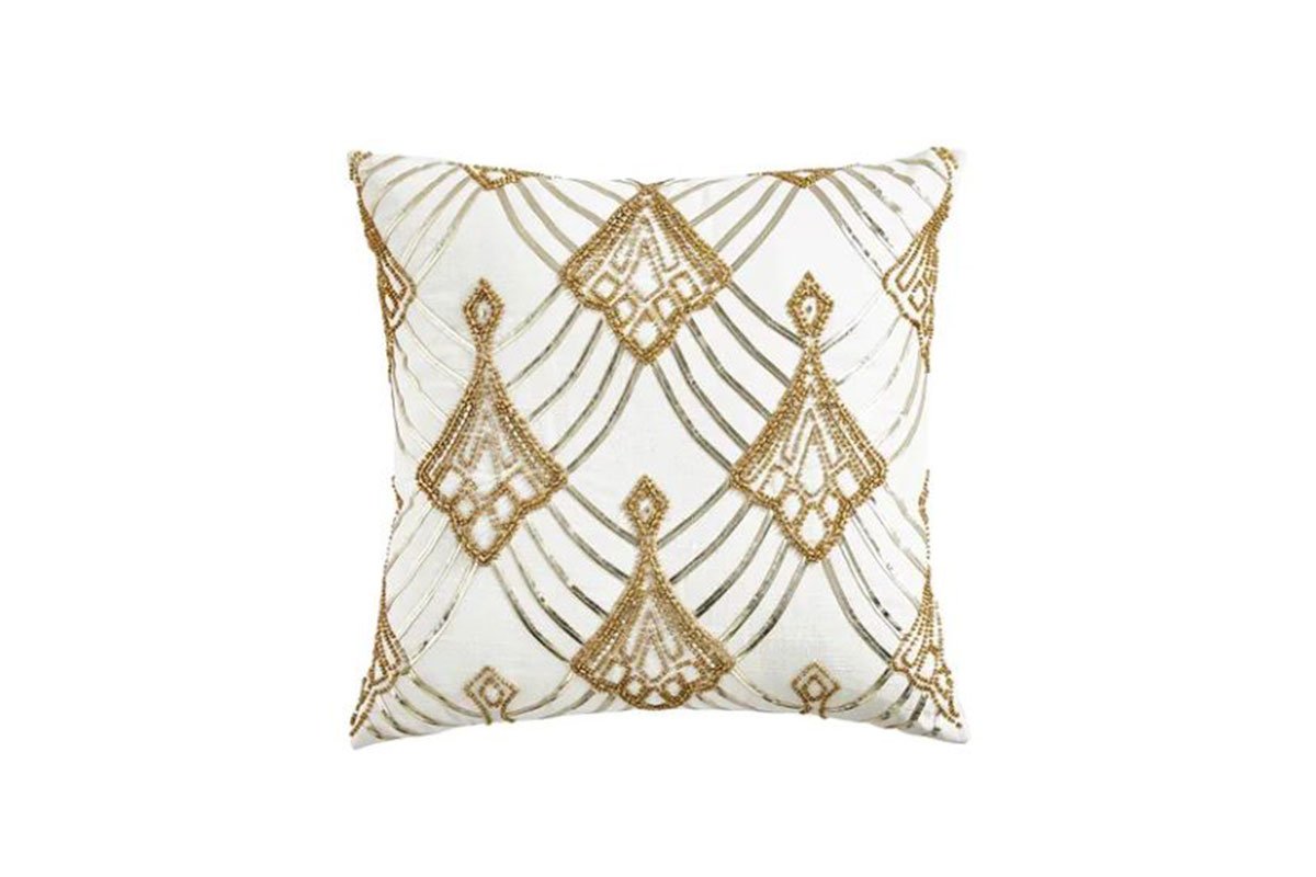 Art Deco Gold Pillow, $40; Pier 1.