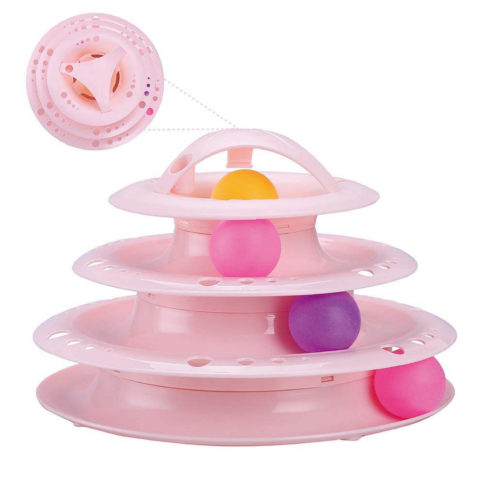 pink cat toy with levels and balls