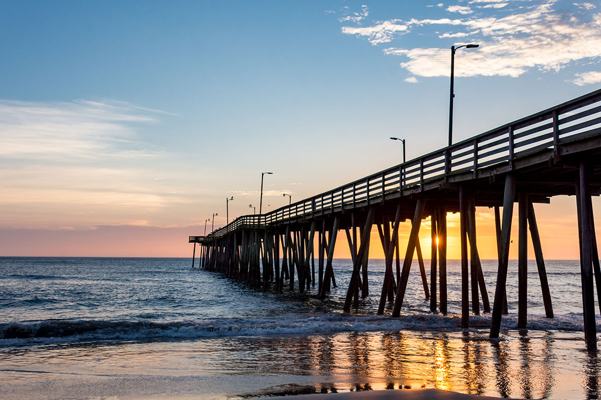 virginia beach pier with sunset