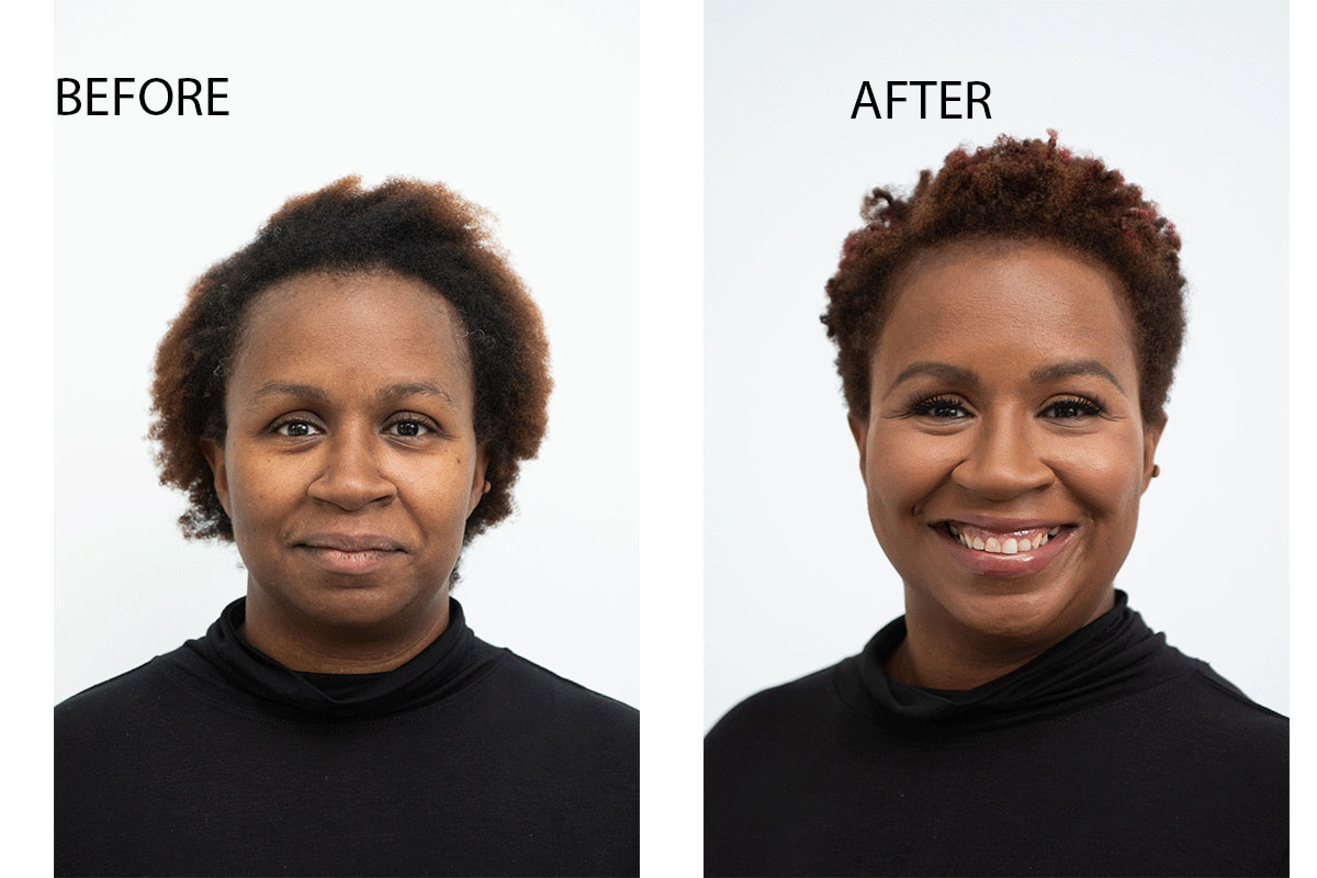 african american woman's makeover before and after photos side by side