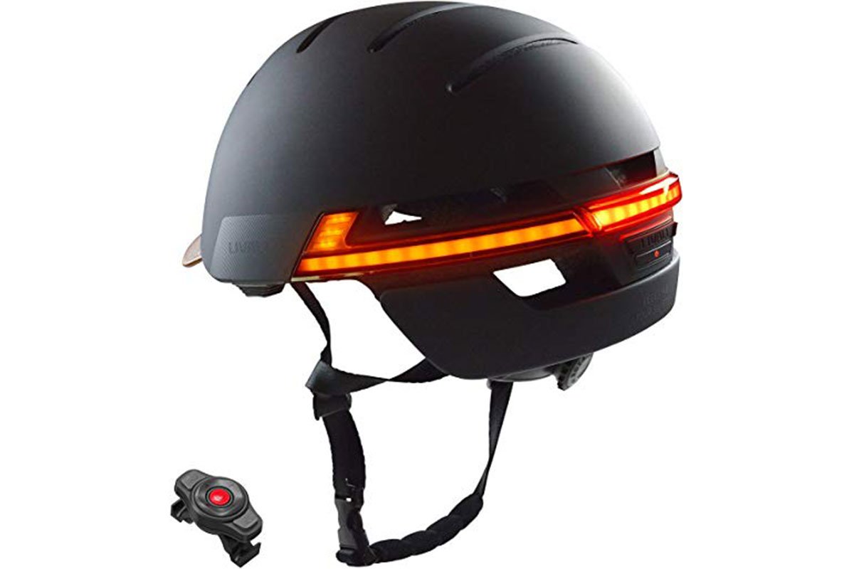 black helmet with neon orange stripe