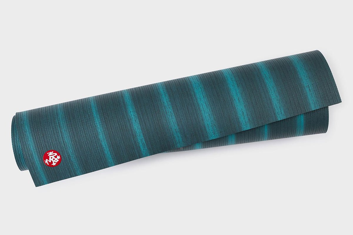 blue striped yoga mat