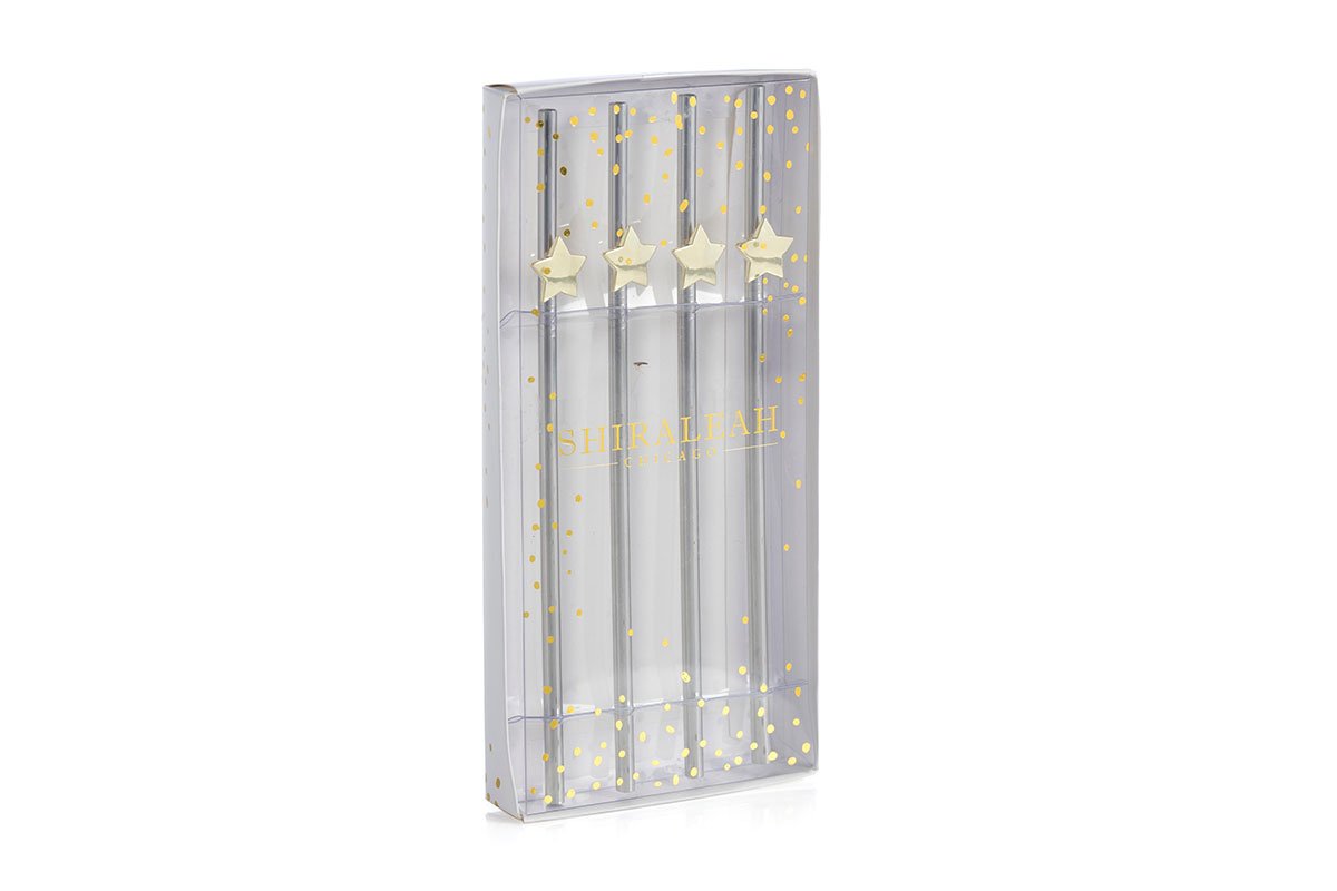 silver straws with gold stars attached