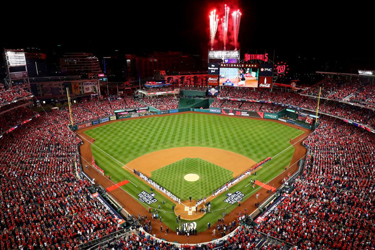 washington nationals stadium with red and blue fans