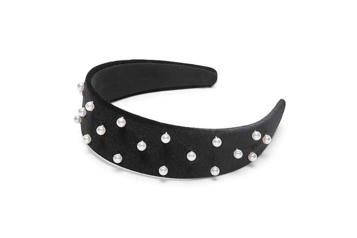 black velvet headband with pearls