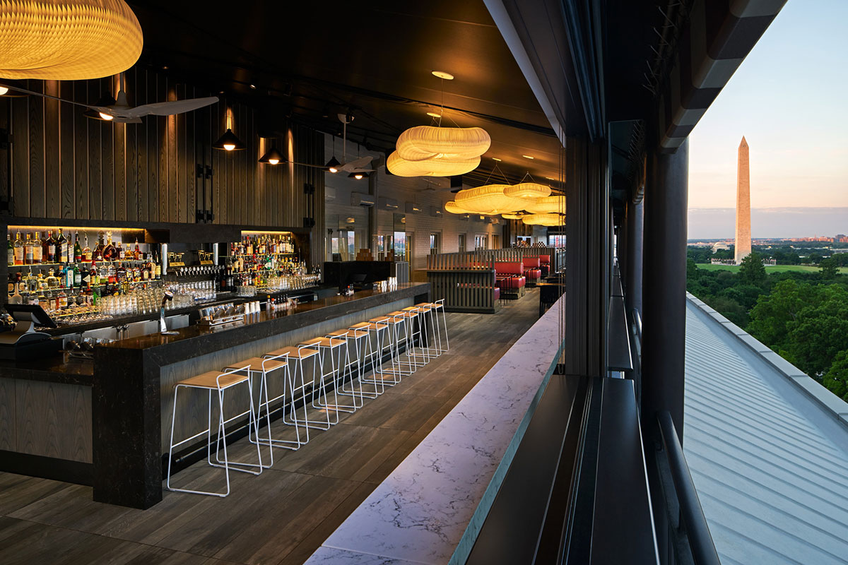bar with views of the washington monument on right