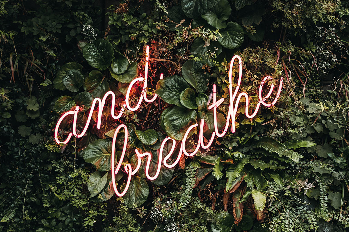 and breathe neon light sign