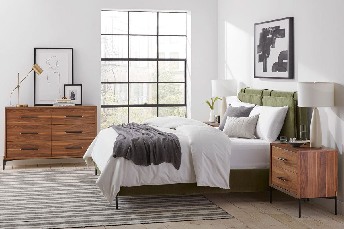 white, green and brown bedroom
