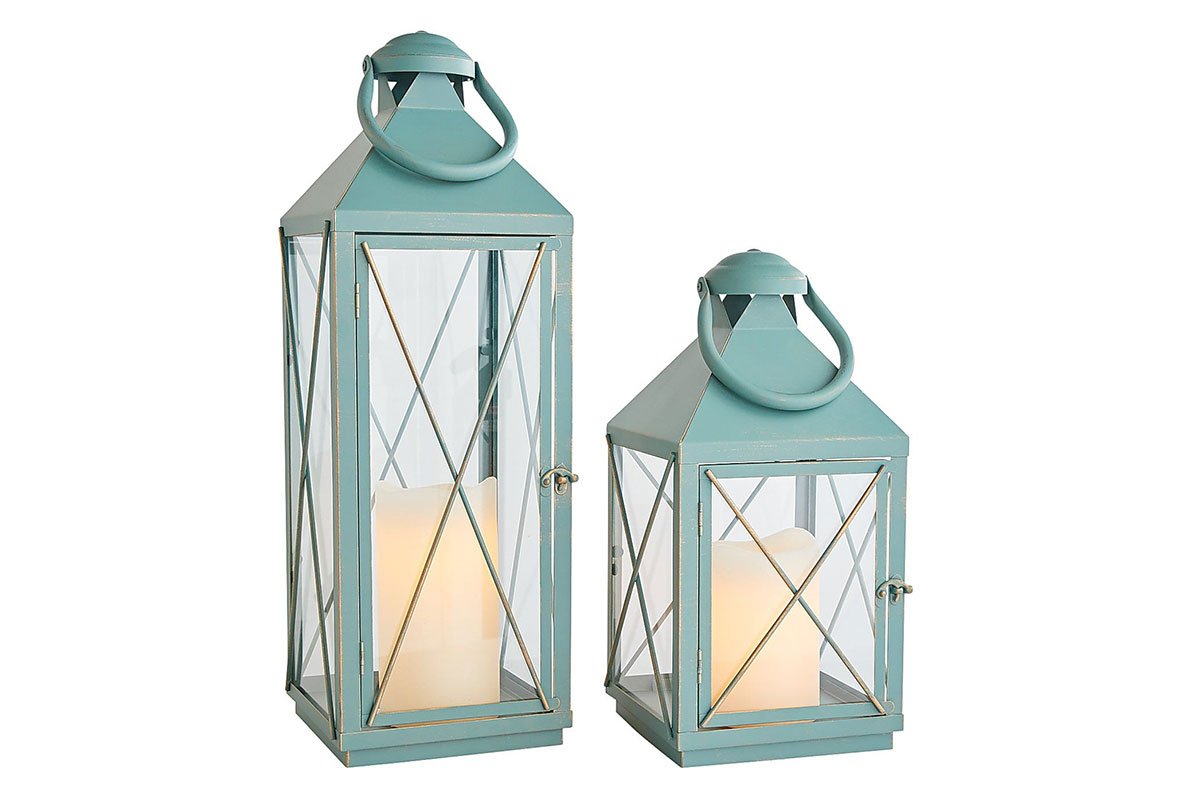 two blue lanterns