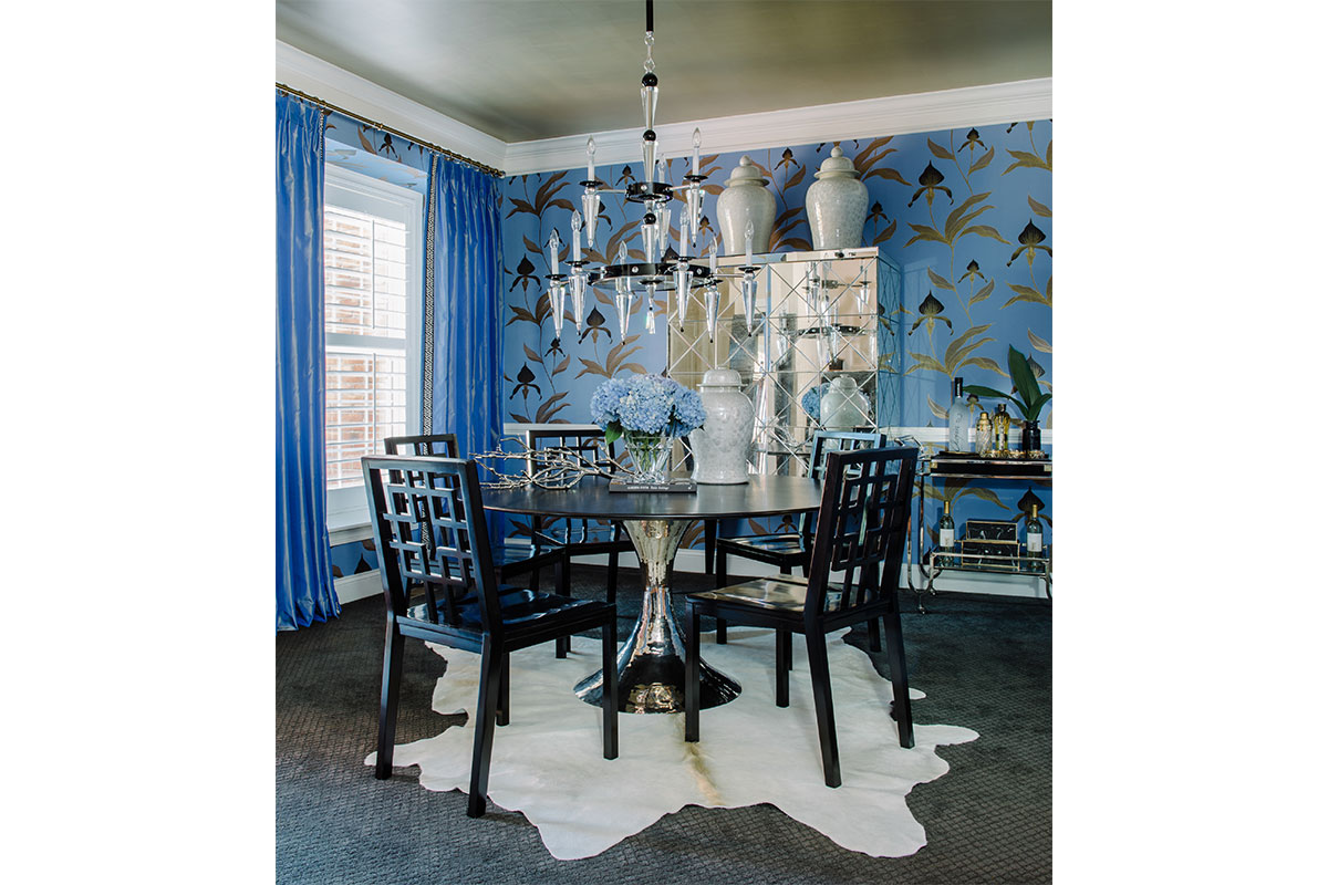 blue themed dining room
