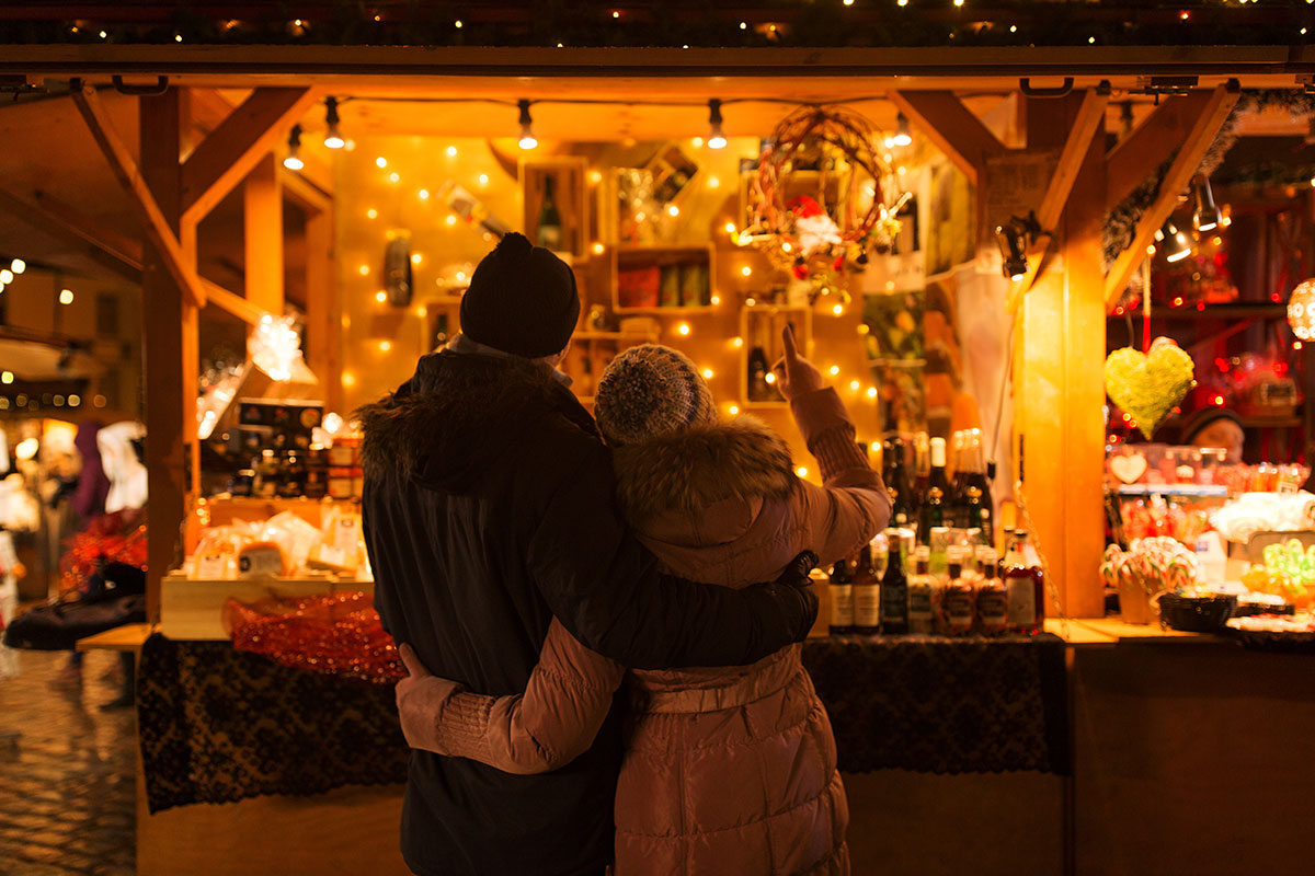 couple looking at candles and lights
