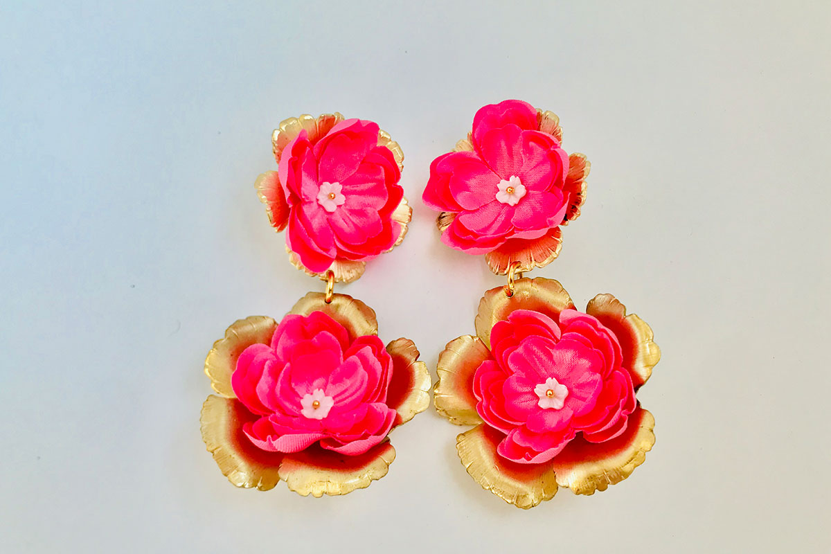 pink and gold flower earrings
