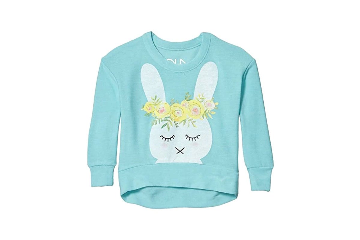 light blue sweatshirt with flower crown bunny rabbit