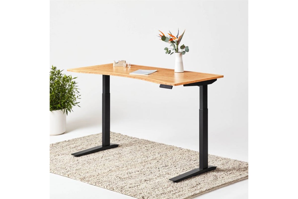 stand up desk with wooden top and black legs